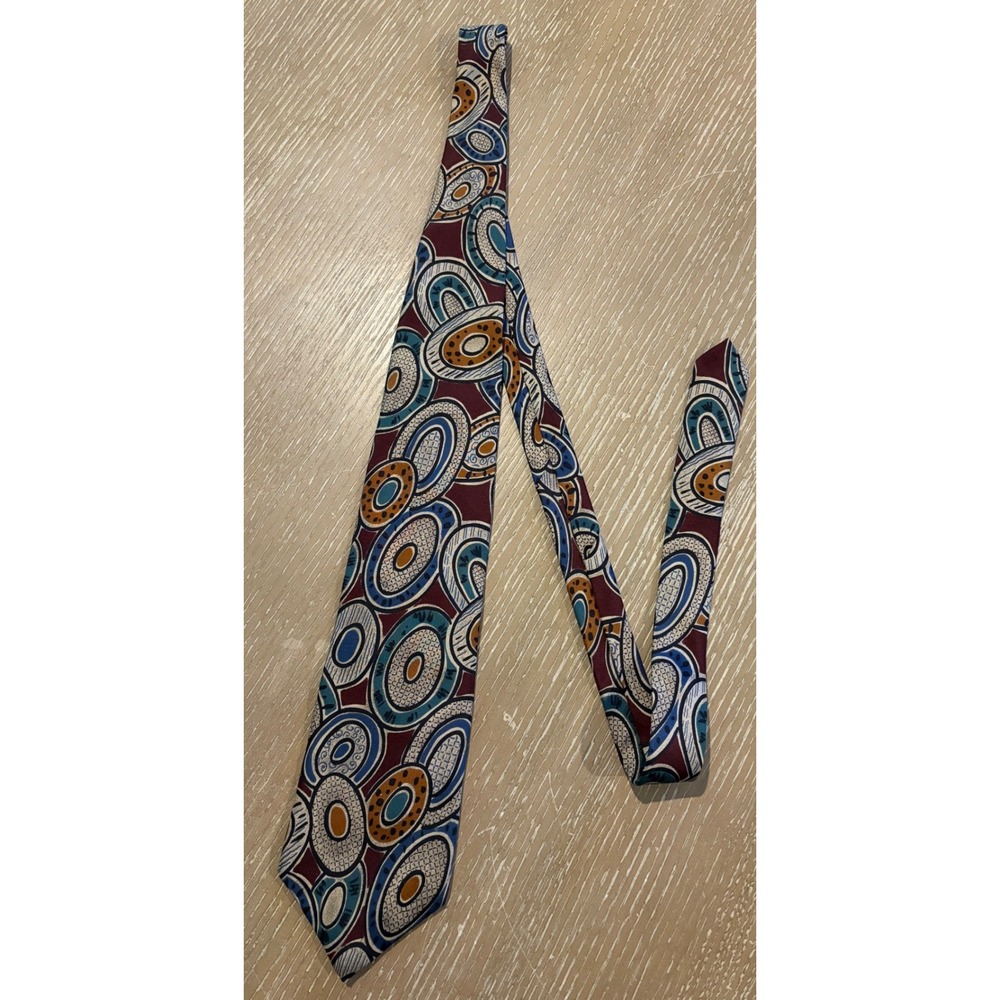 Christian Dior Monsieur Silk Tie Burgundy Blue Teal Geometric Made Italy Vintage